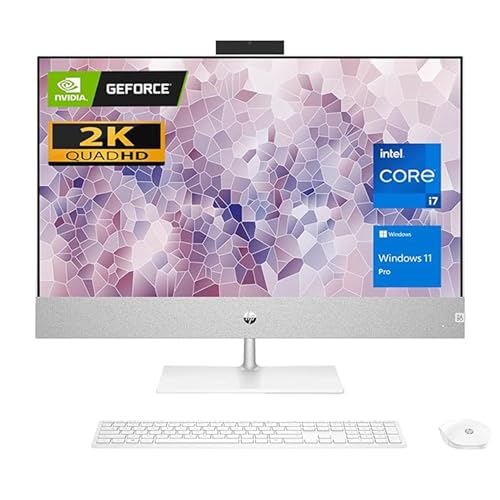 HP Pavilion 27" QHD All-in-One, Intel Core i7-13700T (Beats Intel i9-12900K), NVIDIA GeForce RTX 3050, 64GB RAM, 2TB PCIe SSD, IR Camera, Wireless KB & Mouse, HDMI, Wi-Fi 6, Windows 11 Pro, White