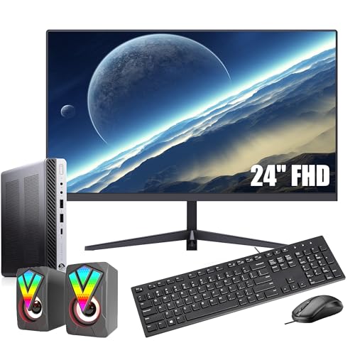 HP ProDesk 600 G3 Mini Desktop Business with 24" FHD Monitor Bundle PC Set and RGB Speaker, Intel Quad Core i5-7500, 16GB DDR4, 512GB SSD, DP, Keyboard & Mouse, WiFi, BT, Windows 10 Pro (Renewed)