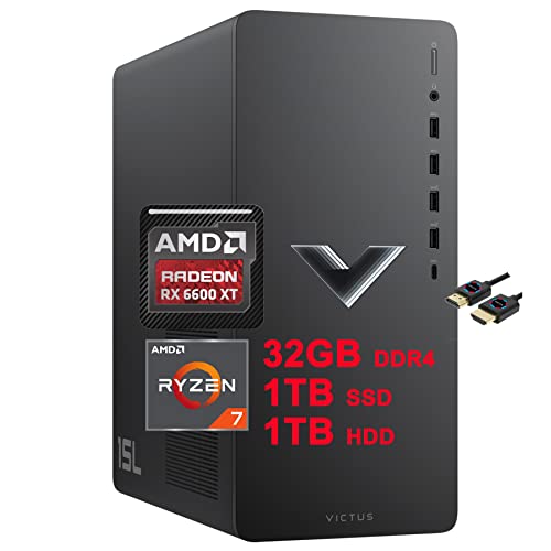 HP Victus 15L Gaming Desktop Computer | AMD 8-Core Ryzen 7 5700G (>i7-10700) | 32GB DDR4 1TB SSD + 1TB HDD | AMD Radeon RX 6600XT 8GB Graphic (>NVIDIA RTX 3060) | USB-C DiplayPort Win11 + HDMI Cable