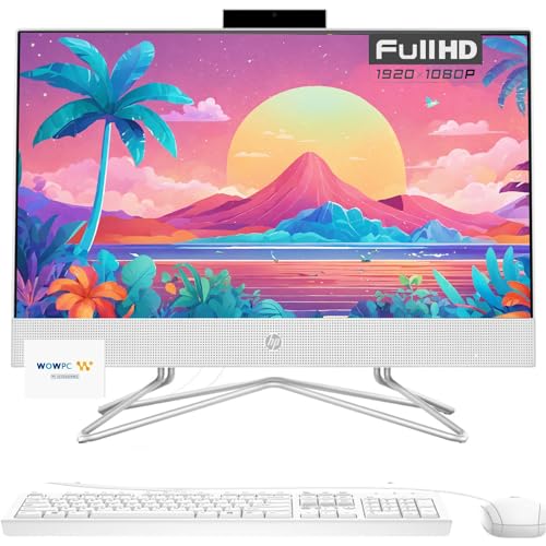 HP 21.5 inch All-in-One Desktop PC, 1080P FHD Display, 16GB RAM, 512GB PCIe SSD, Intel Dual-Core Celeron Processor, Windows 11 Pro, Webcam, WiFi, HDMI, RJ-45, Wired Keyboard & Mouse, w/WOWPC Bundle