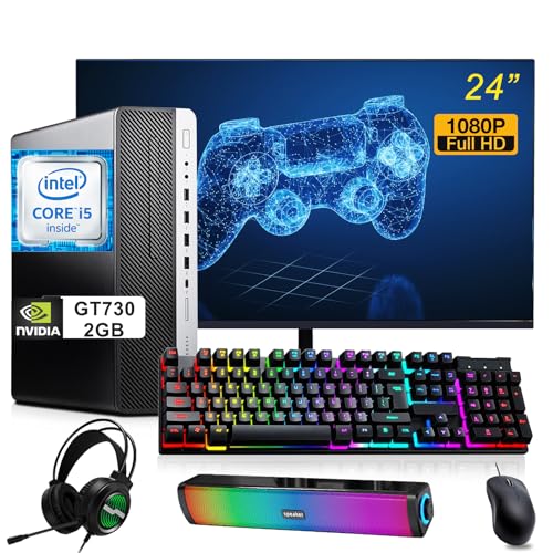 HP Gaming Elitedesk 800 G3 SFF Desktop PC Set for PC Gamers – NVIDIA GT730, 2GB丨Core i5-6500 3.2GHz | 16GB DDR4 RAM, 1TB SSD | New 24" Monitor, RGB Speaker Headphone Keyboard | Win 10 Pro (Renewed)