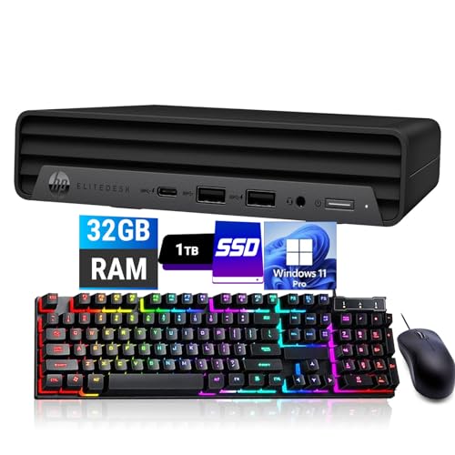HP EliteDesk 800 G6 Business Mini PC Desktop Computer, Core i5-10500 2.3GHz Up to 3.8GHz, 32GB DDR4 RAM, 1TB SSD, WiFi, Type-C, Keyboard & Mouse, Windows 11 Pro (Renewed)