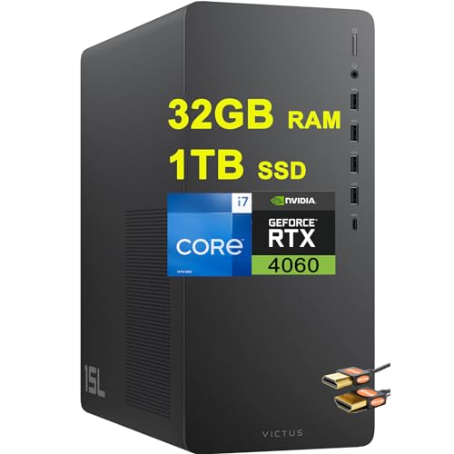 HP Victus 15L Gaming Desktop Computer Intel 16-Core i7-13700F 32GB RAM 1TB SSD GeForce RTX 4060 8GB Graphic USB-C Win11 Black + HDMI Cable
