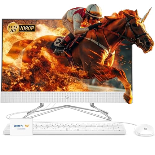 HP All-in-One Desktop Computer, 21.5" FHD 1920 x 1080 Display, 16GB RAM, 1TB PCIe SSD, Wired Keyboard&Mouse, Webcam, RJ-45, HDMI, Intel Dual-Core Processor, Windows 11 Pro, w/WOWPC Bundle