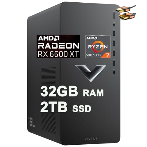 HP Victus 15L Gaming Desktop Computer AMD Octa-Core Ryzen 7 5700G Processor (Beats i7-10700) 32GB RAM 2TB SSD AMD Radeon RX 6600XT 8GB Graphic (>NVIDIA RTX 3060) USB-C DiplayPort Win11 + HDMI Cable