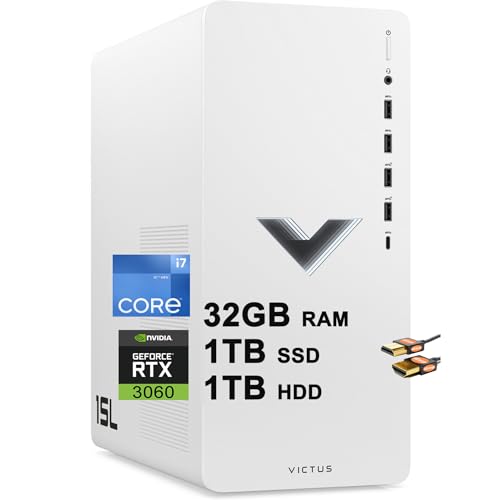 HP Victus 15L Gaming Desktop Computer Intel 12-Core i7-12700 Processor 32GB DDR4 1TB SSD + 1TB HDD Geforce RTX 3060 12GB Graphic USB-C DiplayPort Win11 + HDMI Cable