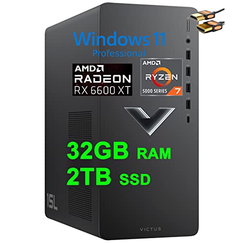 HP Victus 15L Gaming Desktop Computer AMD Octa-Core Ryzen 7 5700G Processor (Beats i7-10700) 32GB RAM 2TB SSD AMD Radeon RX 6600XT 8GB Graphic (>NVIDIA RTX 3060) USB-C DiplayPort Win11Pro + HDMI Cable