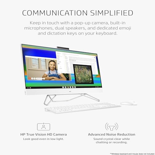 HP 27 inch All-in-One Desktop Computer, FHD Touchscreen, AMD Ryzen 7 Processor, 64GB RAM, 1TB PCIe SSD, Wi-Fi, Webcam, HDMI Out, KB&Mouse Combo, P500 Portable SSD, Windows 11, White