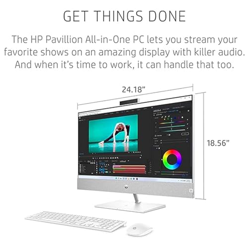 HP Pavilion 27" QHD All-in-One, Intel Core i7-13700T (Beats Intel i9-12900K), NVIDIA GeForce RTX 3050, 64GB RAM, 2TB PCIe SSD, IR Camera, Wireless KB & Mouse, HDMI, Wi-Fi 6, Windows 11 Pro, White