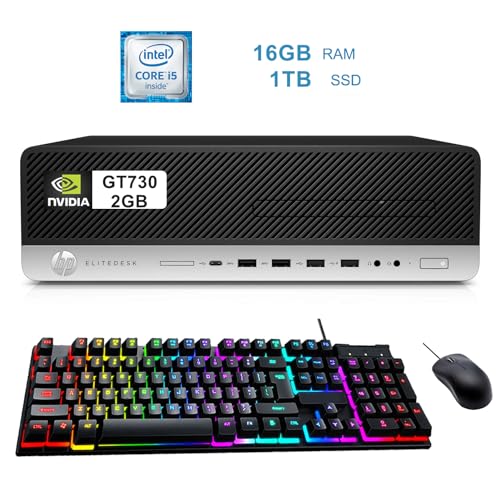 HP Gaming Elitedesk 800 G3 SFF Desktop PC Set for PC Gamers – NVIDIA GT730, 2GB丨Core i5-6500 3.2GHz | 16GB DDR4 RAM, 1TB SSD | New 24" Monitor, RGB Speaker Headphone Keyboard | Win 10 Pro (Renewed)