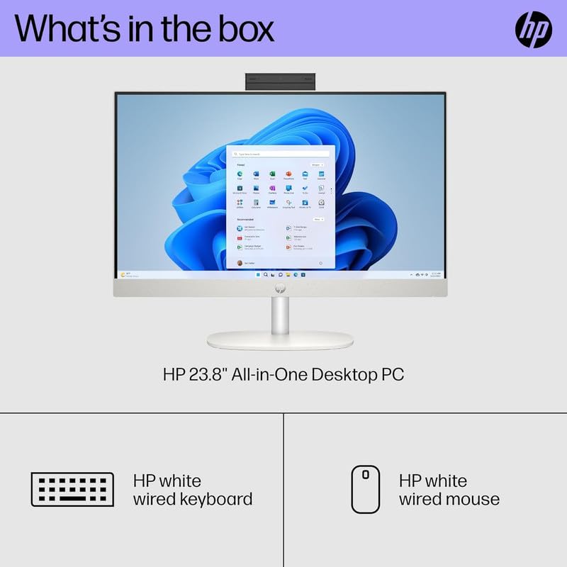 HP Newest 23.8 inch All-in-One Desktop PC, AMD Athlon Silver 7120U, 8 GB RAM, 2 TB SSD, AMD Radeon Graphics, Wi-Fi 6, Windows 11 Home, 64 GB Micro SD card and USB 3.0 Hub