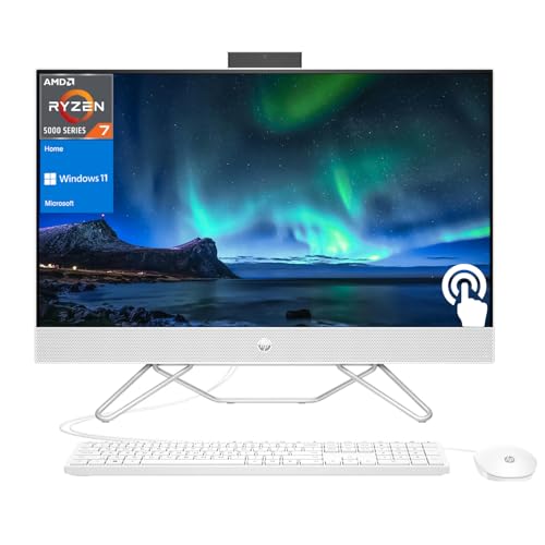 HP 27" FHD Touchscreen Ryzen 7 All-in-One Desktop, 27" FHD 1920 * 1080 Touchscreen, AMD Ryzen 7 5700U, 32GB DDR4 RAM, 2TB PCIe M.2 SSD, HDMI, Wired Keyboard&Mouse, Wi-Fi, Windows 11 Home, White