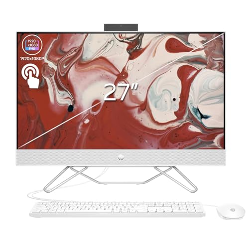 HP 27" FHD Touchscreen Ryzen 7 All-in-One Desktop, 27" FHD 1920 * 1080 Touchscreen, AMD Ryzen 7 5700U, 32GB DDR4 RAM, 2TB PCIe M.2 SSD, HDMI, Wired Keyboard&Mouse, Wi-Fi, Windows 11 Home, White