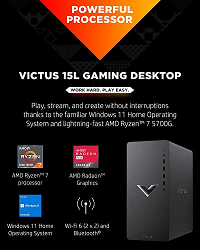HP Victus 15L Gaming Desktop Computer AMD Octa-Core Ryzen 7 5700G Processor (Beats i7-10700) 32GB RAM 2TB SSD AMD Radeon RX 6600XT 8GB Graphic (>NVIDIA RTX 3060) USB-C DiplayPort Win11Pro + HDMI Cable