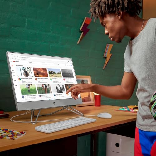 HP All-in-One Desktop Computer, 21.5" FHD Display, 16GB RAM, 512GB Storage (256GB SSD + 250GB External SSD), Intel Dual-Core Processor, Webcam, WiFi, HDMI, RJ-45, Windows 11 Pro