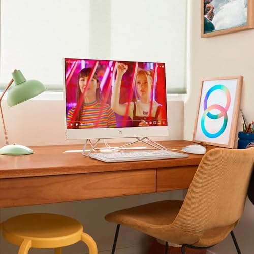 HP All-in-One Desktop Computer, 21.5" FHD Display, 16GB RAM, 512GB Storage (256GB SSD + 250GB External SSD), Intel Dual-Core Processor, Webcam, WiFi, HDMI, RJ-45, Windows 11 Pro