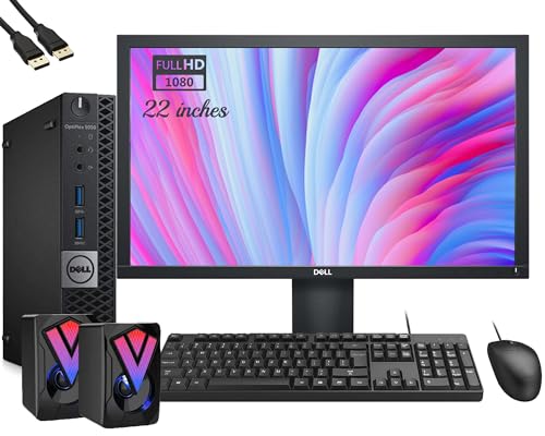 Dell OptiPlex 5050 Micro Form Factor Mini Desktop Computer PC Setup with 22" FHD Monitor Intel Core i5-7500T 16GB RAM 512GB SSD, Keyboard & Mouse, WiFi, Windows 10 Pro (Renewed)