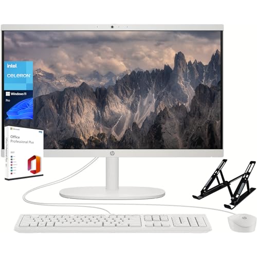 HP 2024 Newest All-in-One Desktop, 21.5" FHD Display, 8GB RAM, 512GB SSD, Intel Celeron J4025 Processor, Webcam, WiFi 6, HDMI, Windows 11 Pro, with Microsoft Office Lifetime License & Laptop Stand