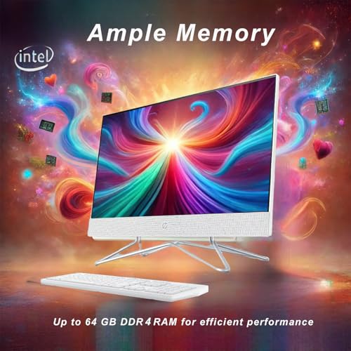 HP All-in-One Desktop Computer, 21.5" 1080P FHD Display, 64GB RAM, 1TB PCIe SSD, Intel Celeron Processor, Webcam, WiFi, HDMI, RJ-45, Wired Keyboard & Mouse, w/WOWPC Bundle, Windows 11 Pro