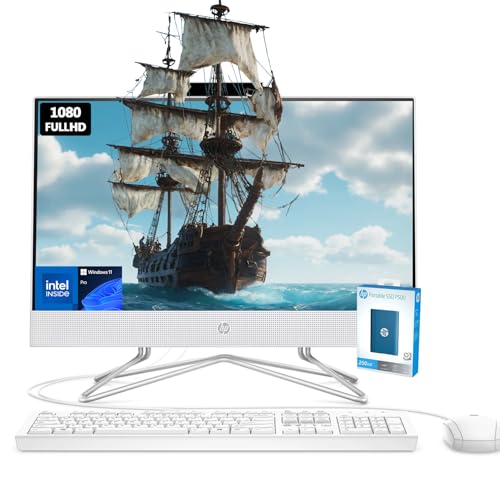HP Newest All-in-one Computer | 21.5" FHD Anti-glare Display | 64GB RAM | 1.5TB SSD (1TB PCIe & P500 500GB External) | Intel Dual-Core Processor | Ethernet (RJ-45) | HDMI | Webcam | Windows 11 Pro