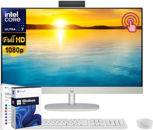 HP 2024 27" FHD Touchscreen Business All-in-One Desktop, Microsoft Office Lifetime License, Intel 12-core Ultra 7 155U (Beats i7-1355U), 64GB DDR5, 2TB SSD, Wireless KB & Mouse, Wi-Fi 6, Win 11 Pro