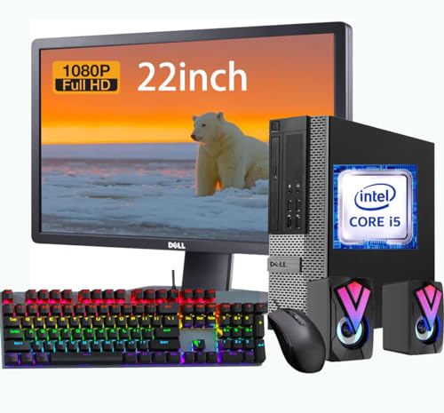 Dell Optiplex 7010 9010 SFF Desktop Computer PC Set, 22" FHD Monitor, Intel core i5 3.40 up to 3.80GHz, 16GB RAM, 256GB SSD, RGB Speakers, RGB Keyboard, Mouse, WiFi, Windows 10 Pro (Renewed)