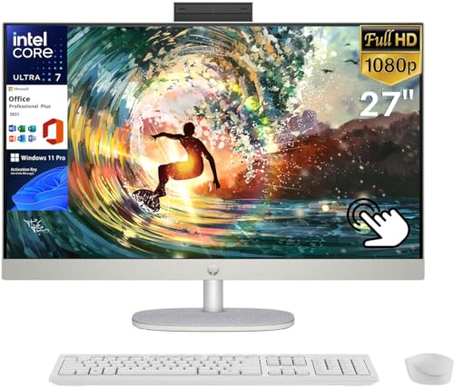 HP All in One Desktop Computer 27 Inch Touchscreen 2024 Newest, Intel 12-core Ultra 7 155U (Up to 4.8 GHz), 64GB DDR5 RAM, 2TB SSD, FHD, Wi-Fi 6, Windows 11 Pro & Microsoft Office Lifetime License