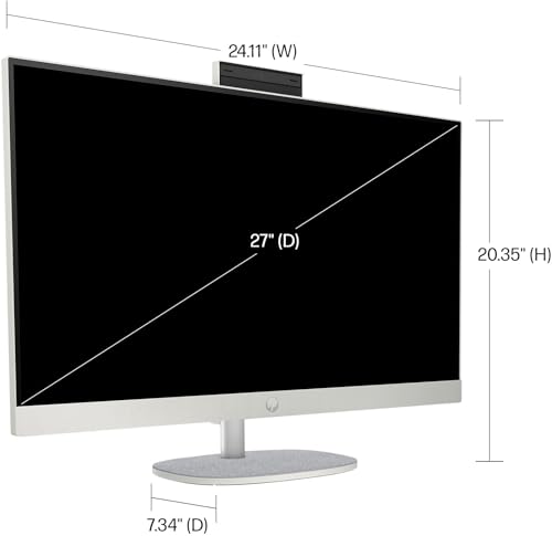 HP 27-inch All-in-One Touchscreen Desktop Computer - Windows 11 Pro & Office 2021 Lifetime License, Intel Ultra 7-155U(up to 4.8Ghz), 64GB DDR5 RAM, 2TB SSD, Adjustable Height, WiFi 6, HD Webcam
