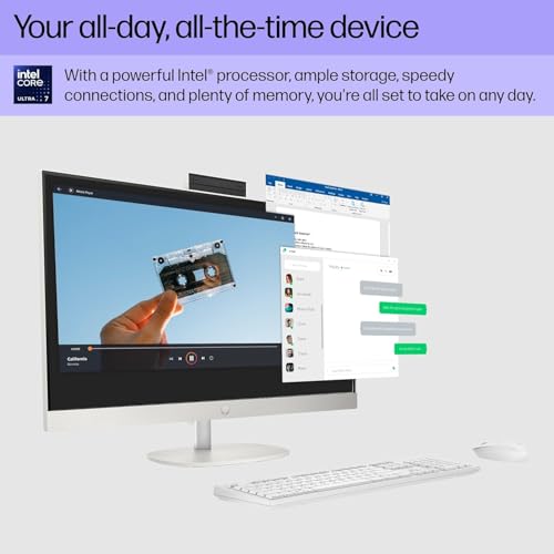HP 2024 Newest All-in-One Desktop, 27" FHD Display, U7-155U(12-core), Intel Graphics, 64GB DDR5, 2TB SSD, WiFi 6, Windows 11 Pro, with Laptop Stand&Microsoft Office Lifetime License