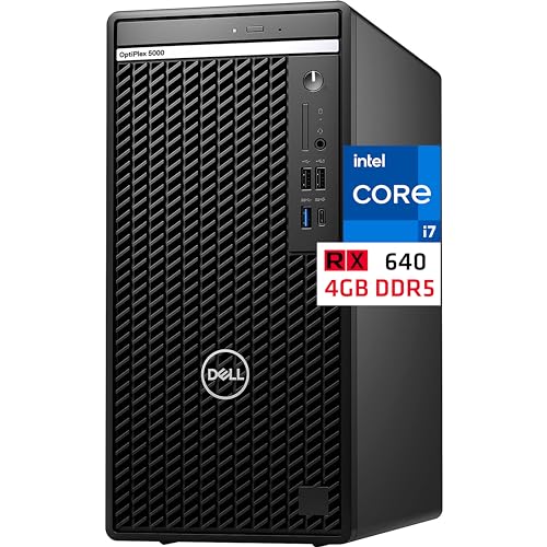 Dell 5000 Optiplex Tower Computer, Intel i7-12700K, 32GB RAM, 1TB NVMe SSD, AMD Radeon RX640 4GB, Mini-DisplayPort, USB-C, DVD-RW, Wi-Fi, BT, Windows 11 Pro, Black Desktop
