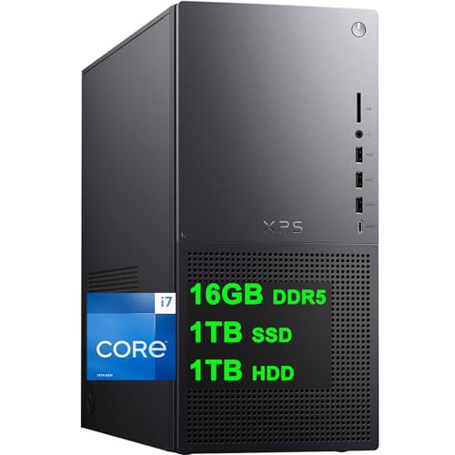 Dell XPS 8960 Business Desktop Computer | 13th Gen Intel 16-Core i7-13700 Processor | 16GB DDR5 1TB SSD + 1TB HDD | Intel UHD Graphics 770 USB-C DisplayPort Killer 1675 Wireless Win11 Black