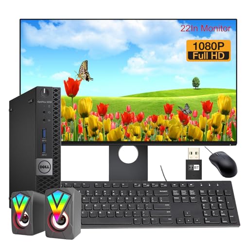 Dell OptiPlex 5050 Mini Desktop Computer with 22" FHD Monitor Bundle, PC Set, Intel Core i5-7500T Processor, 2.7-3.3GHz, 16GB RAM, 512GB SSD, DP Cable, RGB Keyboard, Mouse, Windows 10Pro (Renewed)