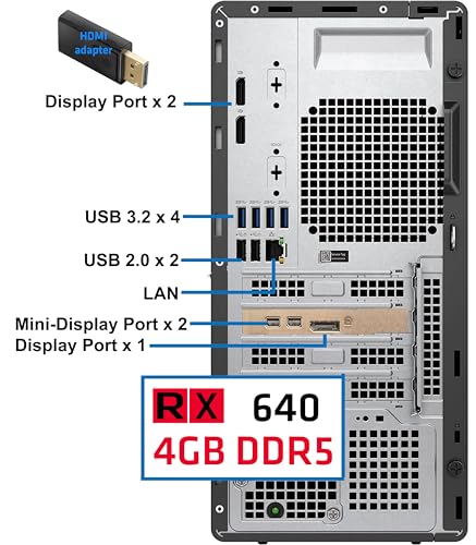 Dell 5000 Optiplex Tower Computer, Intel i7-12700K, 32GB RAM, 1TB NVMe SSD, AMD Radeon RX640 4GB, Mini-DisplayPort, USB-C, DVD-RW, Wi-Fi, BT, Windows 11 Pro, Black Desktop