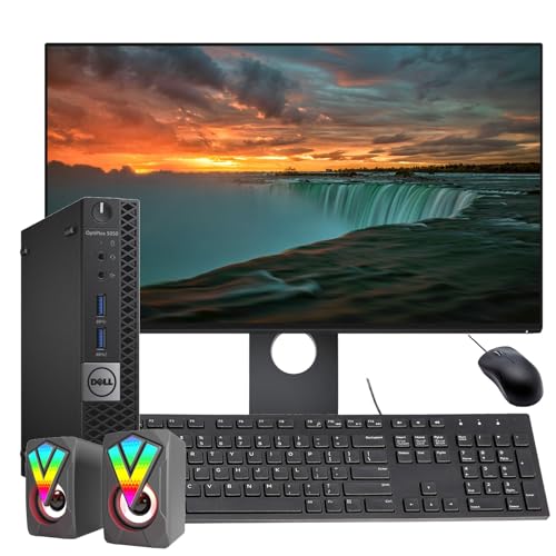 Dell OptiPlex 5050 Mini Desktop Computer with 22" FHD Monitor Bundle, PC Set, Intel Core i5-7500T Processor, 2.7-3.3GHz, 16GB RAM, 512GB SSD, DP Cable, RGB Keyboard, Mouse, Windows 10Pro (Renewed)
