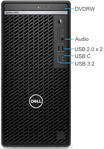 Dell 5000 Optiplex Tower Computer, Intel i7-12700K, 32GB RAM, 1TB NVMe SSD, AMD Radeon RX640 4GB, Mini-DisplayPort, USB-C, DVD-RW, Wi-Fi, BT, Windows 11 Pro, Black Desktop