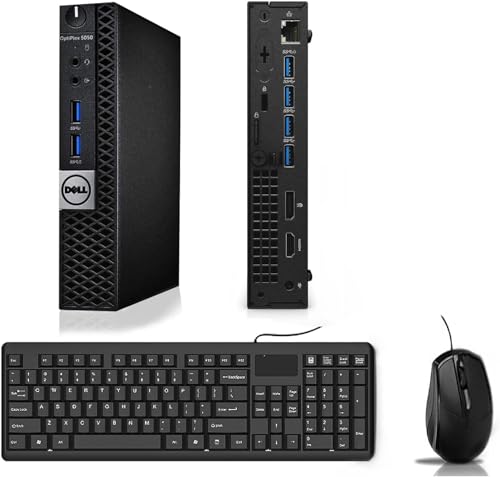 Dell OptiPlex 5050 Mini Desktop Computer with 22" FHD Monitor Bundle, PC Set, Intel Core i5-7500T Processor, 2.7-3.3GHz, 16GB RAM, 512GB SSD, DP Cable, RGB Keyboard, Mouse, Windows 10Pro (Renewed)