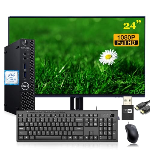 Dell OptiPlex 3060 Micro Form Factor PC Desktop with 23.8" FHD Monitor Bundle,PC Set, Intel Quad Core i5-8500, Up to 4.1GHz, 16GB RAM, 512GB SSD, DP Cable, Keyboard, Mouse, Windows 10Pro (Renewed)