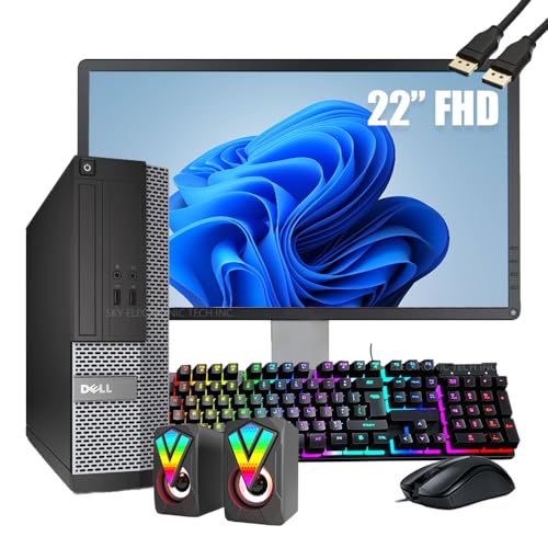 Dell OptiPlex SFF Desktop Computer with 22"" Full HD Monitor Bundle PC Set, Intel Quad Core i5-3570,16GB RAM, 256GB SSD, RGB Keyboard and Mouse, WiFi, Windows 10 Pro (Renewed), Black