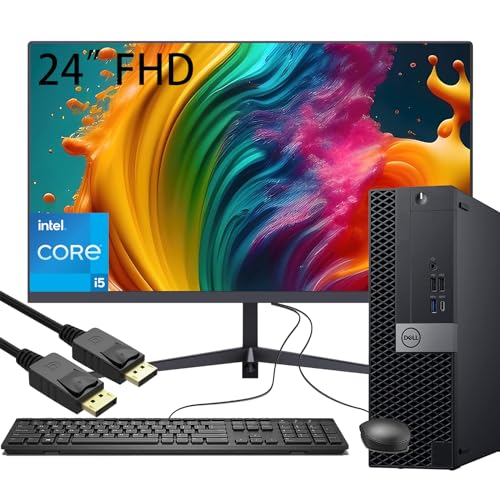 Dell OptiPlex 7050 SFF Home and Business Desktop PC w/ 24in LCD FHD Monitor, 7050 SFF PC Set Bundle i5-6500 3.6GHz, 16GB RAM, 256GB SSD, Wired Keyboard, DP Cord, Win10 pro (Renewed)