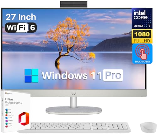 HP 27 All in One Desktop Computer Touchscreen 2024 Newest, Intel 12-core Ultra 7 155U (Up to 4.8 GHz), 32GB DDR5 RAM, 2TB SSD, 27 Inch FHD, Wi-Fi 6, Windows 11 Pro & Microsoft Office Lifetime License