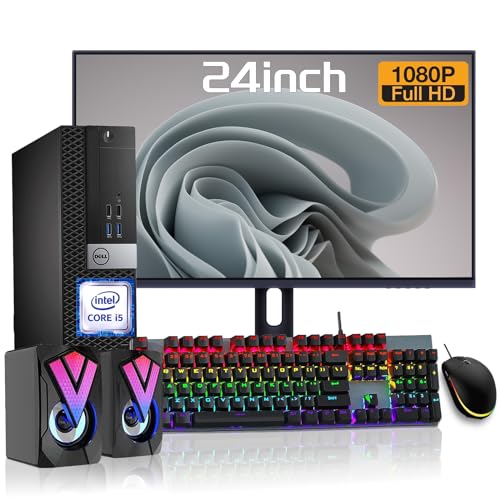 DELL OptiPlex 5040 SFF Desktop Computer 23.8" FHD Monitor PC Set, Inter Core i5-6500 up to 3.6GHz, 8GB RAM 256GB SSD, RGB Speakers, RGB Keyboard, Mouse, WiFi, BT, Windows 10 Pro(Renewed)