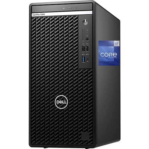 Dell 5000 Optiplex Tower Computer, Intel i9-12900K, 64GB RAM, 2TB NVMe SSD, DisplayPort, HDMI Adapter, USB C, DVDRW, Wi-Fi, Bluetooth, Windows 11 Pro, Black Desktop
