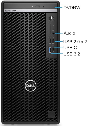 Dell 5000 Optiplex Tower Computer, Intel i9-12900K, 64GB RAM, 2TB NVMe SSD, DisplayPort, HDMI Adapter, USB C, DVDRW, Wi-Fi, Bluetooth, Windows 11 Pro, Black Desktop