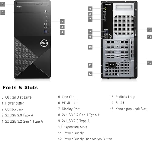 Dell Vostro 3910 Desktop Computer PC| 12th Gen Intel 4-Core Processor Up to 4.3GHz | 32GB RAM | 256GB SSD + 1TB HDD Storage | DisplayPort | HDMI | WiFi 6 | DVD-RW | Windows 11 Pro| Black