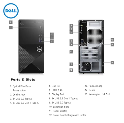 Dell Vostro 3910 Business PC Desktop Computer, 12th Gen Intel Core i5-12400 Processor, 16GB DDR4 Memory, 1TB PCIe SSD, DisplayPort, HDMI, WiFi 6, DVD-RW, Windows 11 Pro, Black