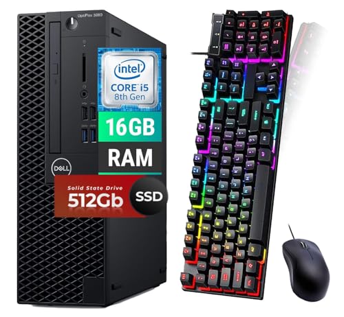 Dell OptiPlex 3060 SFF Desktop Computer PC, Quad Core i5-8500 3.0GHz up to 4.1GHz, 16GB RAM, 512GB SSD, RGB Keyboard, Mouse, DP, HDMI, Windows 10 Pro (Renewed)