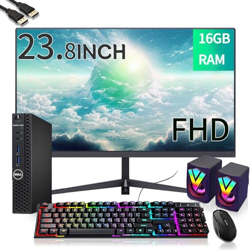 Dell OptiPlex 3050 Micro Mini PC Desktop Computer w/ 24" 1080p Monitor & Speakers, Core i5-6500T, 16GB RAM, 256GB SSD, USB Keyboard & Mouse, BT, WiFi Windows 10 Pro (Renewed)
