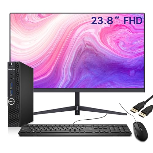 Dell OptiPlex 3050 Micro PC Desktop Mini Computer with 23.8in FHD Monitor, Core i5-7500T, 16GB RAM, 512GB SSD, RJ-45/LAN, DisplayPort, HDMI, Windows 10 Pro (Renewed)