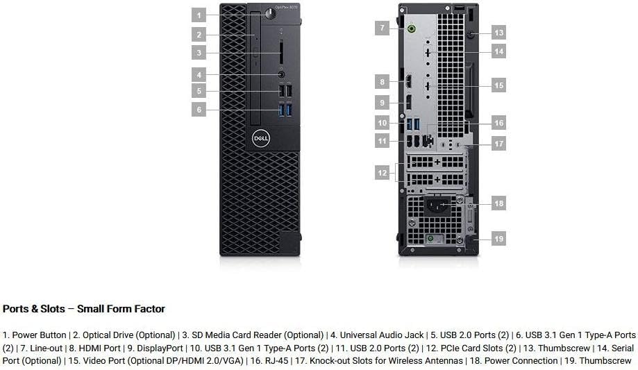 Dell Optiplex 3070 SFF Desktop Computer Small Form Factor with 24" FHD Monitor, Core i5-9500T, 16GB RAM, 1TB SSD, Wired Keyboard & Mouse, DP, RJ-45 Windows 10 Pro (Renewed)