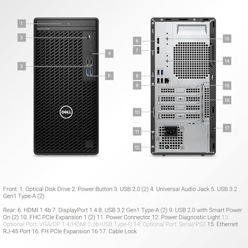 DELL Optiplex 3000 Tower Business Desktop Computer | 12th Gen Intel Core i5-12500 Processor | 64GB RAM | 1TB SSD | WiFi | DVD-RW | HDMI | Display Port(Support 4K) | Windows 11 Pro